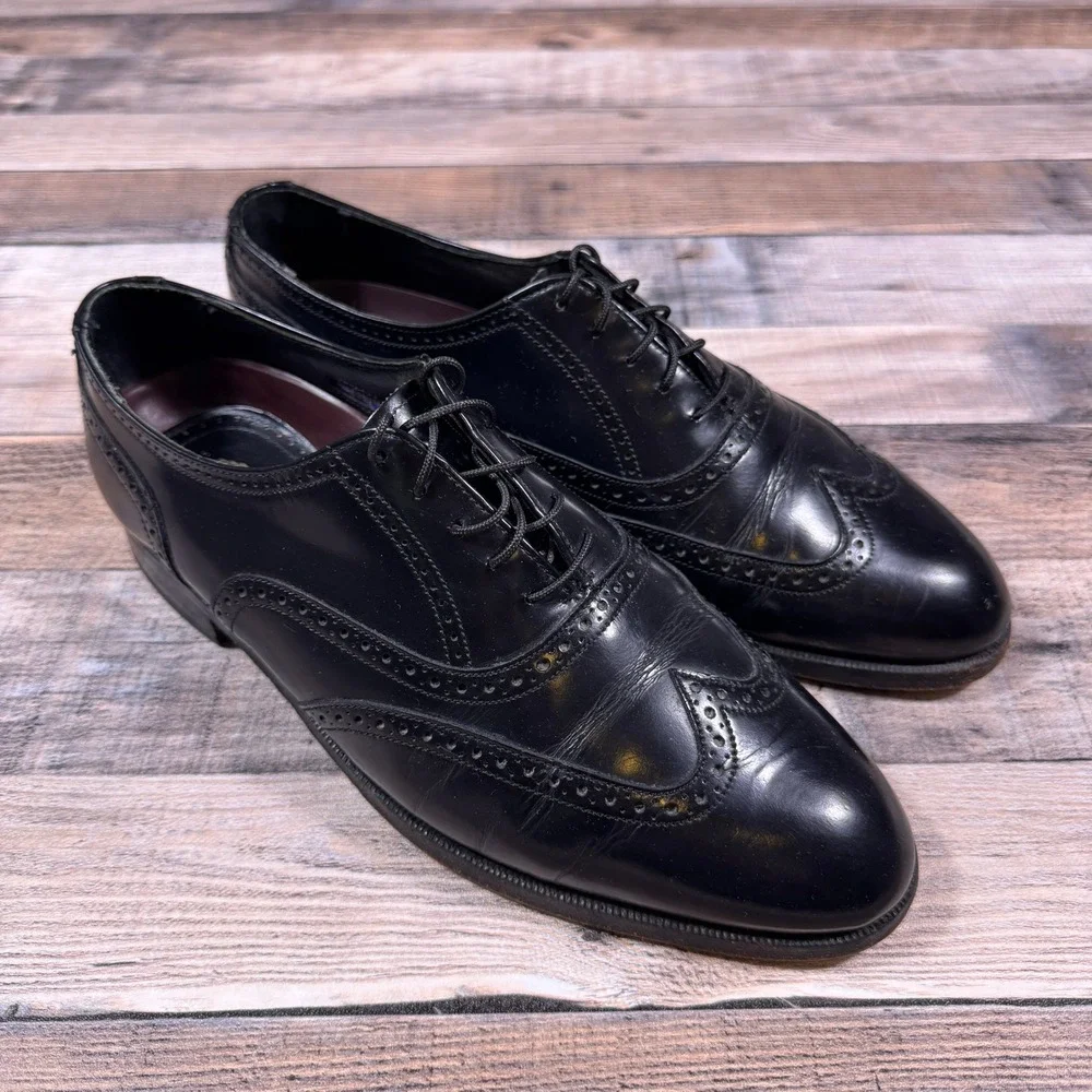 Florsheim Mens Wingtip Oxford Shoes Black Leather Brogue Lace Up‎ 8.5